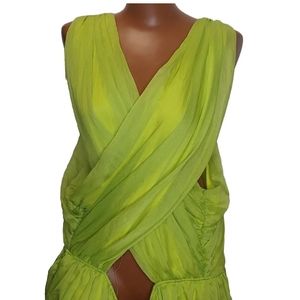 Identity Chiffon Halter Jumpsuit Spring Easter Wide Leg Lime Pockets Plus 3X